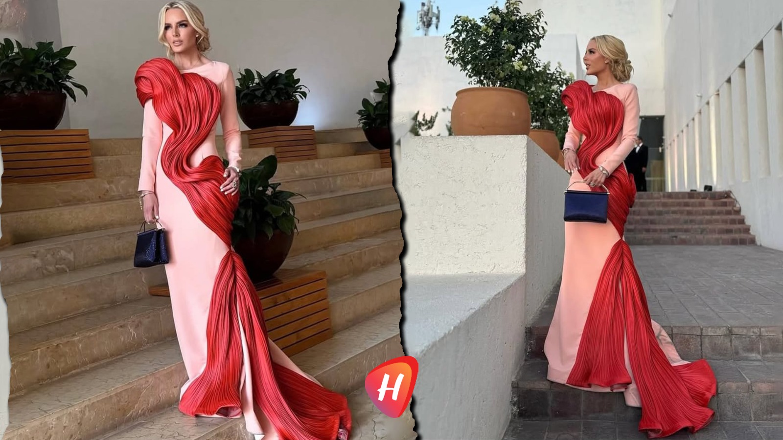 إشراقة تانيا رويز بالكورال الأحمر  من المصمم فؤاد سركيس