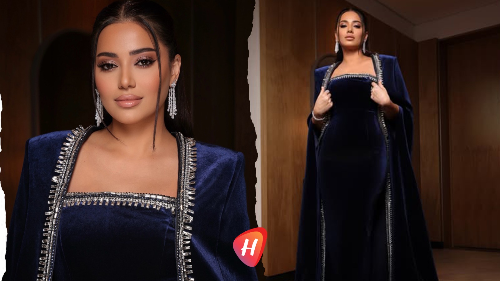 تفاصيل إطلالة رحمة رياض الراقية: عباءة مخملية وبريق أحجار فاخرة