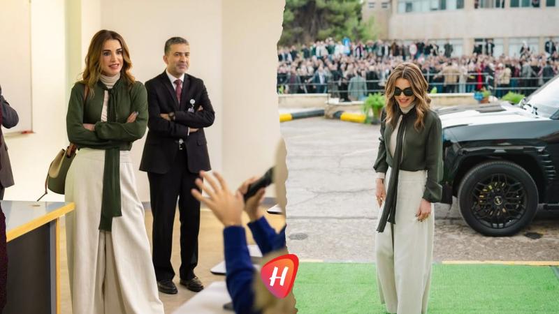 الملكة رانيا العبدالله في جامعة الأردن.. أناقة هادئة تخطف الأنظار بالأخضر والأبيض
