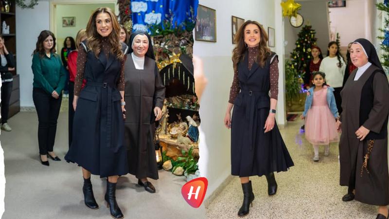 الملكة رانيا… أناقة القلب قبل الثوب في احتفال عيد الميلاد مع أطفال جمعية مار منصور