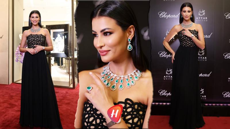فستان أسود وألماس أخضر: تفاصيل إطلالة ريم السعيدي المبهرة في افتتاح بوتيك Chopard