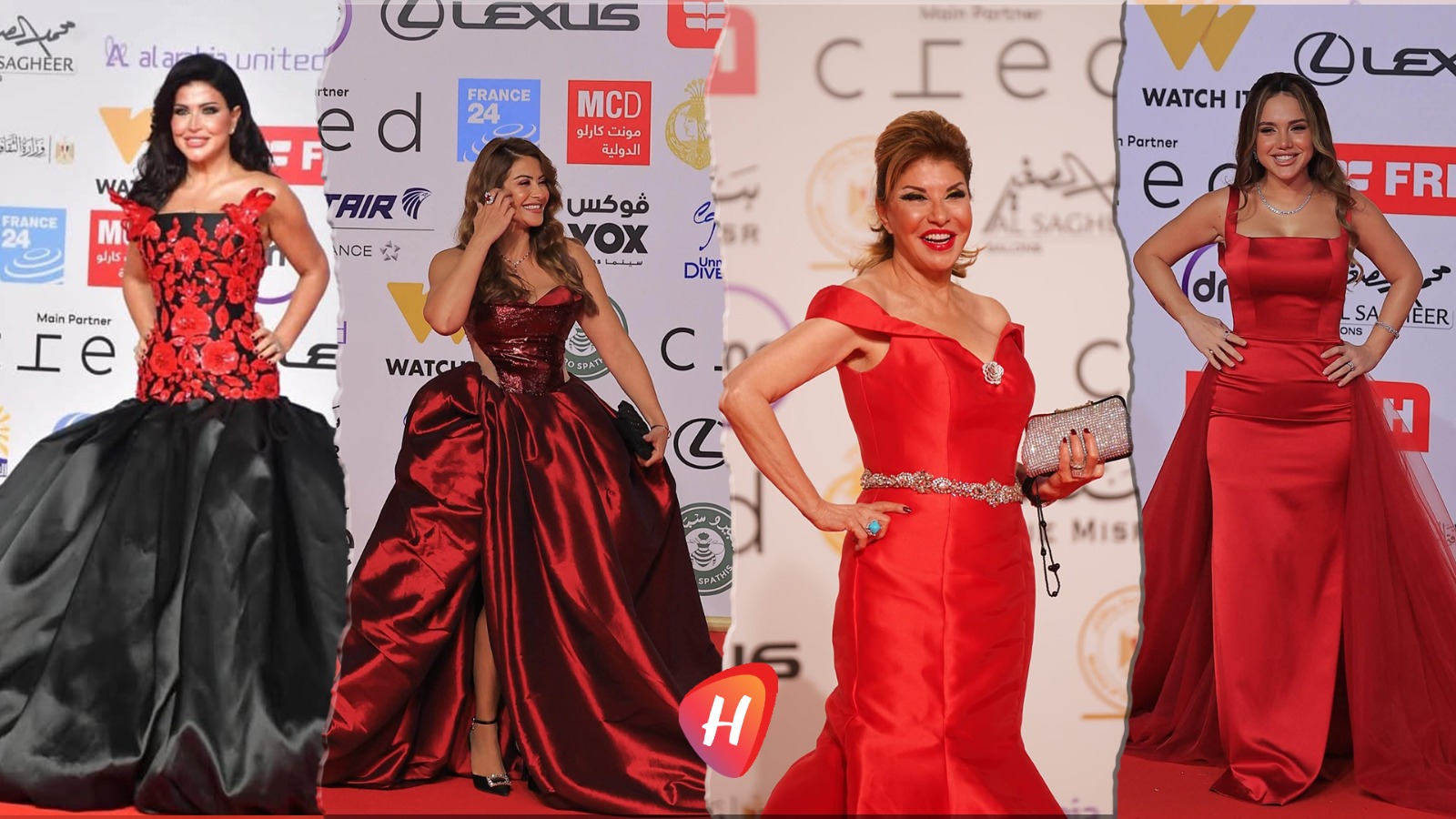 اللون الأحمر يشتعل أناقةً على السجادة الحمراء في مهرجان القاهرة السينمائي.. خمس نجمات يسطعن