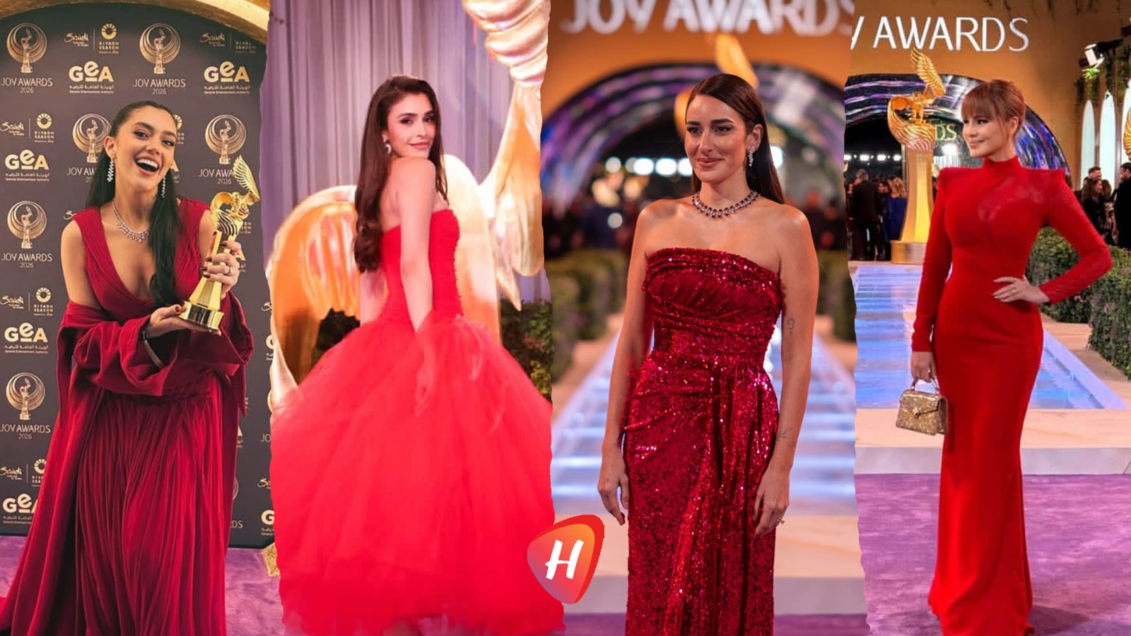 الأحمر نجم السجادة الخزامية في جوي أواردز.. أمينة خليل وستيفاني عطالله في الصدارة