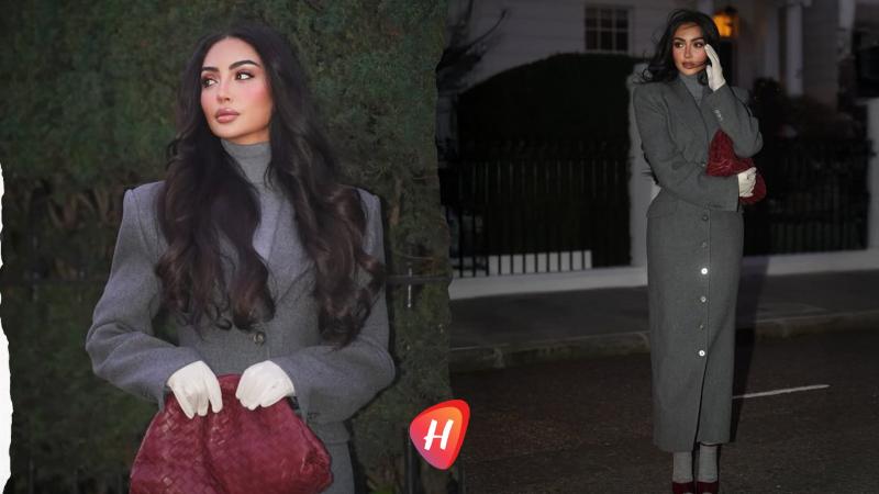 نور الغندور تكسر قواعد الشتاء بحذاء صيفي مع معطف طويل رمادي