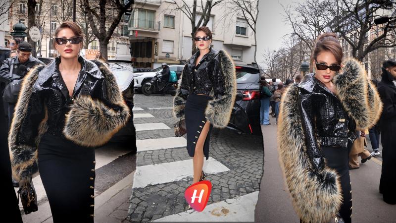 ديما قندلفت بالجلد والفرو والغموض … حضور الأبهة  في عرض جورج حبيقة بباريس