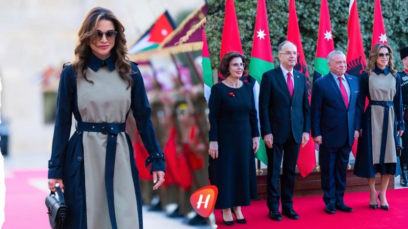 الملكة رانيا بأناقة هادئة  من Sacai تستقبل رئيس ألبانيا في قصر الحسينية