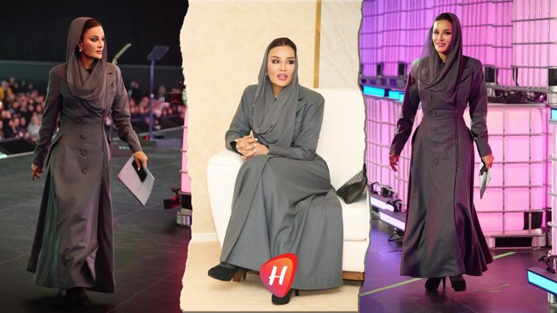 الشيخة موزة باناقة رمادية تعكس القوة والرقي