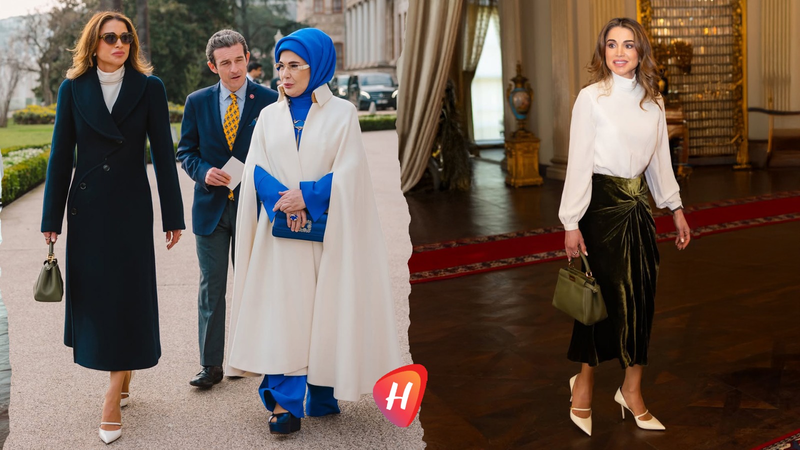 الملكة رانيا بالأخضر البترولي… حضور راقٍ في قصر دولمة بهجة