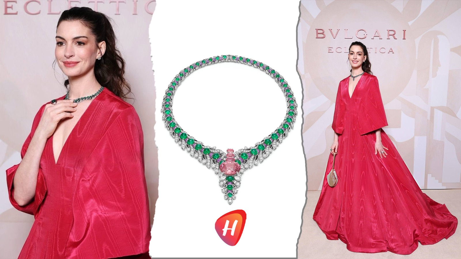 آن هاثاواي تسرق الأضواء في حفل بولغاري ...فستان ناري وعقد أسطوري بملايين الدولارات