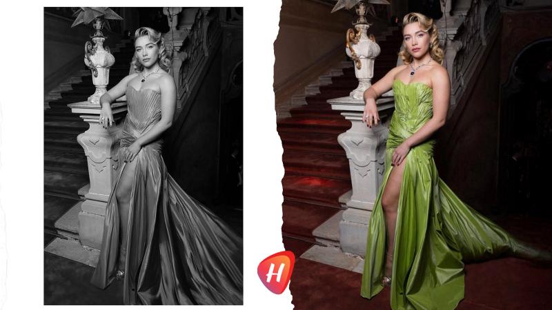 فلورنس بيو تتألّق بفستان أرشيفي أخضر من إيلي صعب في أمسية بولغاري
