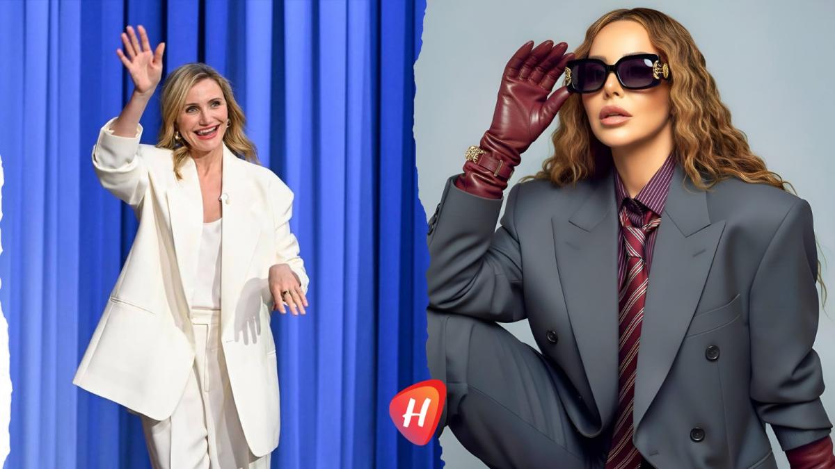 البدلة الرجالية  تفيض أنوثة..بين سطوة سوزان نجم الدين ورقة كاميرون دياز