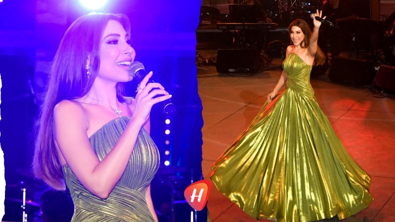 يارا تسحر الجمهور في حفل تونس بأناقة  الأخضر اللماع