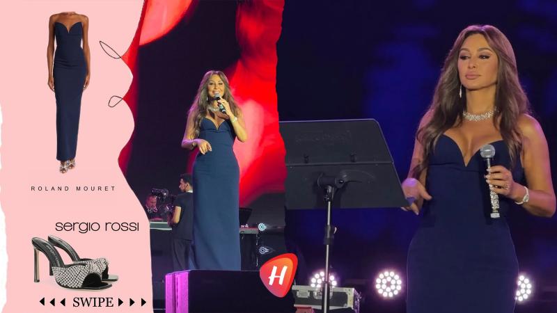 إليسا بالأزرق الكحلي... أناقة Roland Mouret  ومجوهرات ماسية فخمة في حفل الساحل الشمالي
