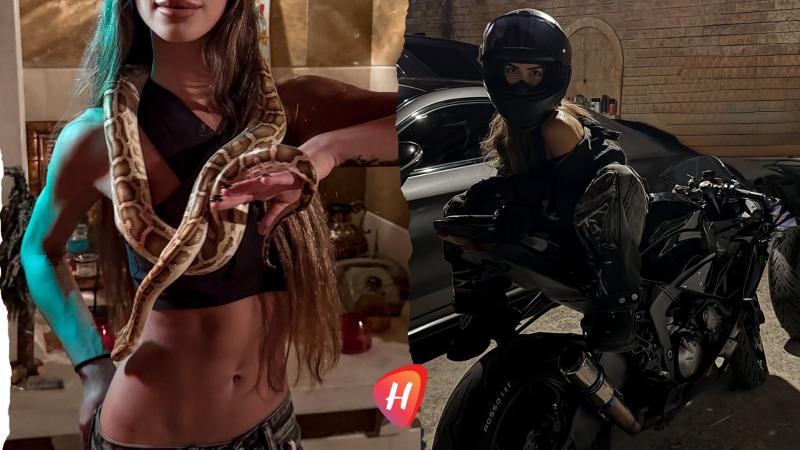 تيا ديب تصنع الصدمة... جلد أسود وأفعى تلتف حول جسدها