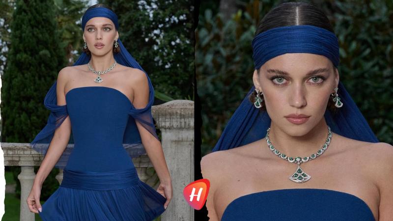 سحر الأزرق الملكي: تفاصيل الإطلالة الأيقونية لعفراء ساراتش أوغلو بتوقيع BVLGARI
