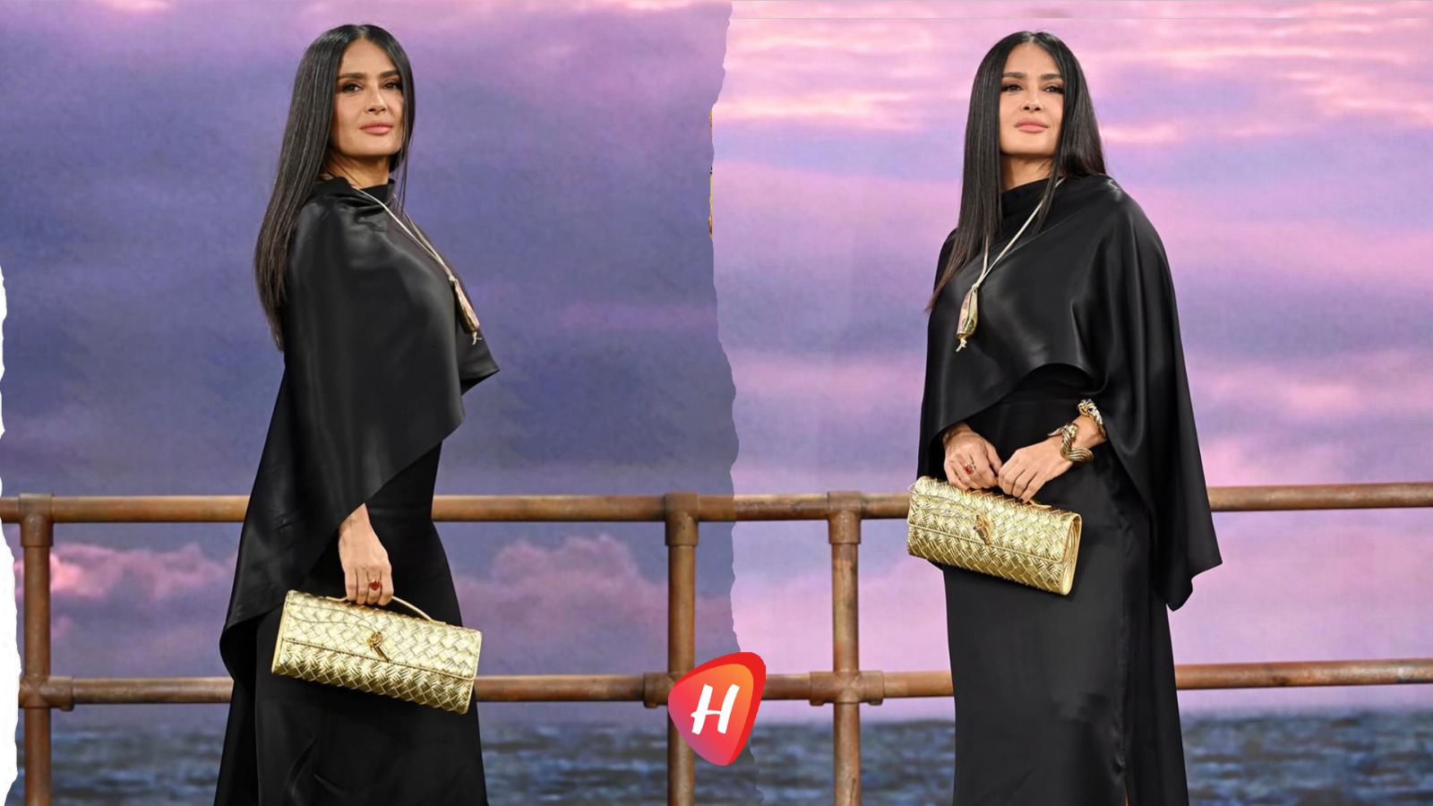 سلمى حايك بأسود رصين وتفاصيل ذهبية ملهمة من بوتيغا فينيتا