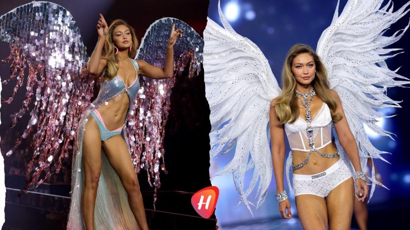 جيجي حديد في عرض Victoria’s Secret بإطلالتين..بين أجنحة ملائكية من سحر الأبيض وبريق الألوان